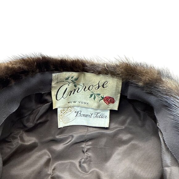 Vintage Amrose New York Brown Mink Fur Hat Satin Lining 22" Circ Winter Fashion - Picture 5 of 8